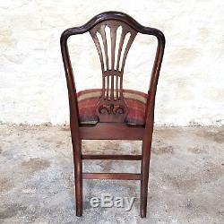 Hepplewhite Set of 6 Mahogany Tartan Weave Upholstered Dining Chairs Late C19th