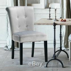 High Back Velvet Dining Chair Upholstered Tufted Kitchen Chairs Grey Beige Blue
