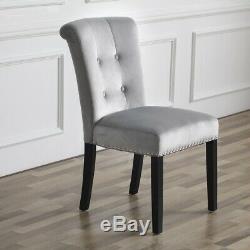 High Back Velvet Dining Chair Upholstered Tufted Kitchen Chairs Grey Beige Blue