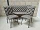Industrial Retro 180cm Buttoned Back Grey Faux Leather Dining Bench & 2x Chairs