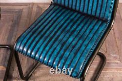 Industrial Style Upholstered Dining Chair Leather Look Kitchen Chairs In Blue