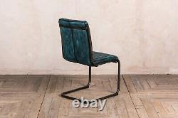Industrial Style Upholstered Dining Chair Leather Look Kitchen Chairs In Blue