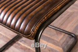 Industrial Style Upholstered Dining Chair Leather Look Kitchen Chairs In Brown