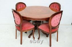 Italian Style Inlaid Dining Table And 4 Button Upholstered Dining Chairs