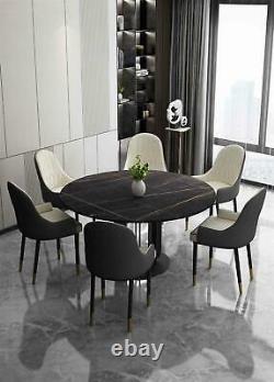 Jacqueline Round Marble Table with Six Upholstered Chairs Luxury Dining set