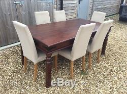 John Lewis Dining table solid hard wood with 6 upholstered chairs natural/beige