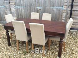 John Lewis Dining table solid hard wood with 6 upholstered chairs natural/beige