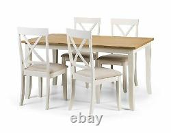 Julian Bowen Davenport Oak Ivory 2 x Dining Chair Solid Wood Fabric Seat