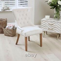 Knightsbridge Cream Brushed Velvet Dining Chair with Oak Legs and Hoop Handle