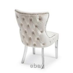 Knightsbridge Cream Double Buttoned Brushed Velvet Dining Chair with Steel Legs