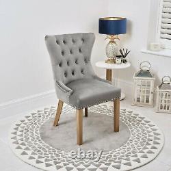 Knightsbridge Grey Brushed Velvet Dining Chair with Solid Oak Legs & Hoop Handle