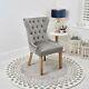 Knightsbridge Grey Brushed Velvet Dining Chair With Solid Oak Legs & Hoop Handle