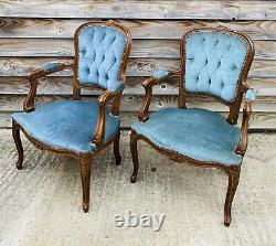 LOVELY PAIR OF ANTIQUE 19th CENTURY FRENCH UPHOLSTERED SALON CHAIRS, C1900