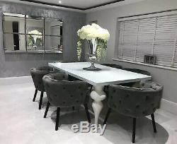 LUXURY 6 Grey Brushed Velvet Button Upholstered Dining Tub Arm Accent Chairs SET