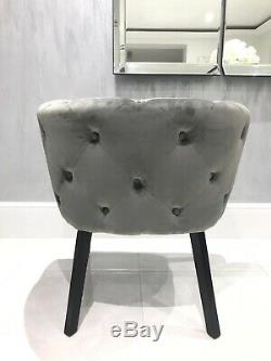 LUXURY 6 Grey Brushed Velvet Button Upholstered Dining Tub Arm Accent Chairs SET
