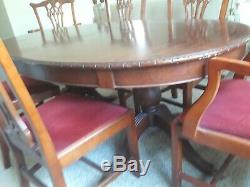 Large Extending Walnut Finish Dining Table and 8 Upholstered Chairs