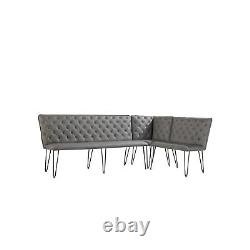 Large Grey Corner Dining Bench Set with Studded Back BUN/FOL101923/77523