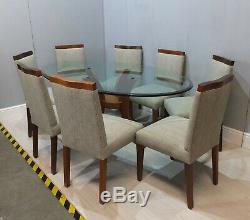 Large Modern Glass Dining Table With Eight Matching Upholstered Chairs (106)