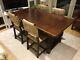 Large Oak Dining Table And Set Of 4 Matching Jacobean Style Upholstered Chairs