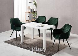 Large White Dining Table and Chairs Armchair Upholstered Seat Sturdy Metal Leg