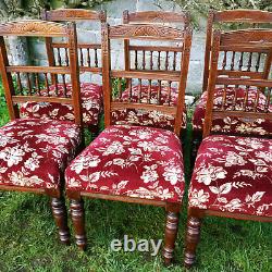 Late Victorian Set of 6 Walnut Upholstered Dining Chairs C1890