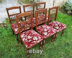 Late Victorian Set of 6 Walnut Upholstered Dining Chairs C1890