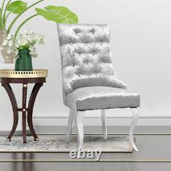 Light Grey Crushed Velvet Lion Knocker Buttoned Back Dining Chair with Chrome Legs