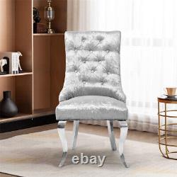 Light Grey Crushed Velvet Lion Knocker Buttoned Back Dining Chair with Chrome Legs