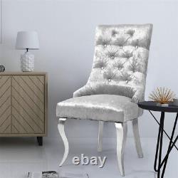 Light Grey Crushed Velvet Lion Knocker Buttoned Back Dining Chair with Chrome Legs