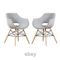 Light Grey Fabric Dining Chairs Upholstered Seat wood Legs Dining Room Kitchen