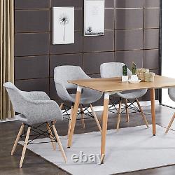 Light Grey Fabric Dining Chairs Upholstered Seat wood Legs Dining Room Kitchen