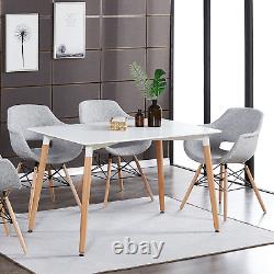 Light Grey Fabric Dining Chairs Upholstered Seat wood Legs Dining Room Kitchen