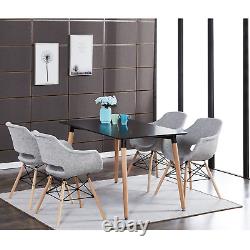 Light Grey Fabric Dining Chairs Upholstered Seat wood Legs Dining Room Kitchen