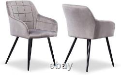 Light Grey Single Set of 2/4/6 Velvet Upholstered Dining Chairs Padded Seat