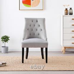 Light Grey Velvet Dining Chairs Upholstered Seat & Back Wooden Legs Dining Room