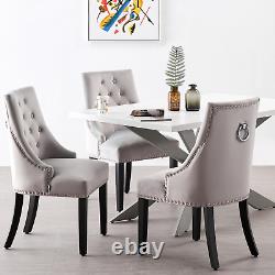 Light Grey Velvet Dining Chairs Upholstered Seat & Back Wooden Legs Dining Room