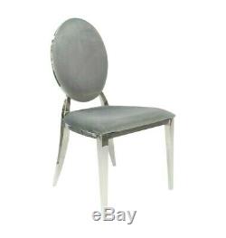 Light Grey Velvet Upholstered Round Back Dining Chair with Silver Chrome Legs UK