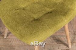 Lime Green Linen Upholstered Scandinavian Style Dining Chair Fabric Covered