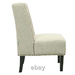 Linen Fabric Tub Sofa Wing Back Dining Chair with Rivets Upholstered Accent Chairs