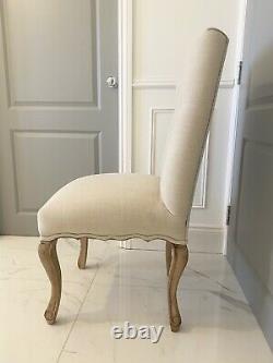 Lion Knocker Cream Grey Upholstered Linen Fabric Solid Wood Oak Dining Chair