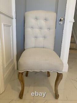 Lion Knocker Cream Grey Upholstered Linen Fabric Solid Wood Oak Dining Chair