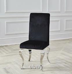 Louis Black Velvet High Seat Dining Chairs with Stainless Steel Chrome Legs Chic