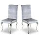 Louis Pair Of Silver Velvet Dining Chairs With Mirrored Legs Vida L Lui-111-sl