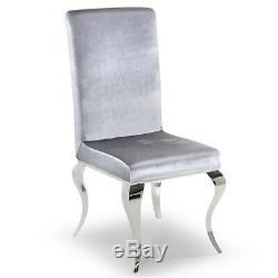 Louis Pair of Silver Velvet Dining Chairs with Mirrored Legs Vida L Lui-111-SL