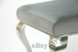 Louis Velvet Grey Dining Chairs Metal Legs Upholstered Fabric Premium Padded UK