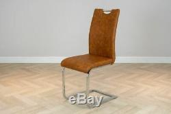 Luv Chairs' Set of 4 Modern Tan Chrome Frame Upholstered Leather Dining Chairs