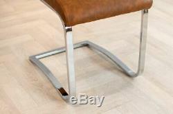 Luv Chairs' Set of 4 Modern Tan Chrome Frame Upholstered Leather Dining Chairs