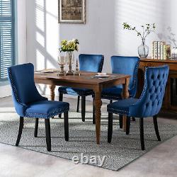 Lux Grey/Beige/Blue Velvet Kitchen Dining Chairs Set 2 4 6 Bedroom Office Chair