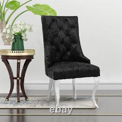 Luxury Black Crushed Velvet Lion Knocker Back Dining Chair Chrome Metal Legs