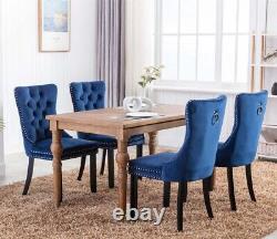 Luxury Blue Cream Grey Velvet Dining Chairs Set 2 4 6 Knocker Back Kitchen Chair